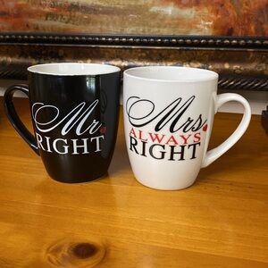 Coffee Mugs Mr. Right and Mrs. Always Right NWOT